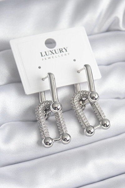 Belle Fusion أقراط نسائية من BFS نحاسية فضية اللون مرصعة بحجر الزركون موديل V...