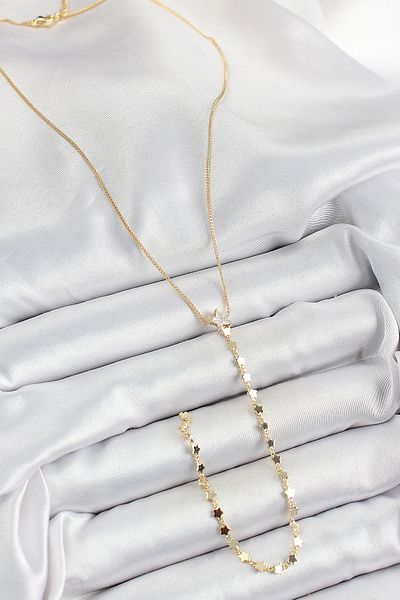 NETWORK ART Bfs Brass Zircon Stone Star Figured Y Model Gold Color Women's Necklace