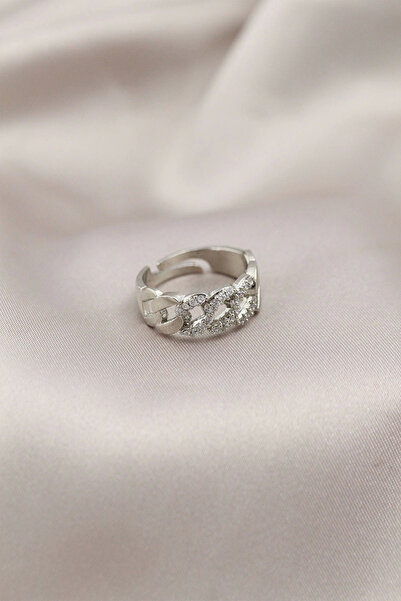 Belle Fusion خاتم نسائي من BFS مصنوع من المعدن باللون الفضي موديل حجري