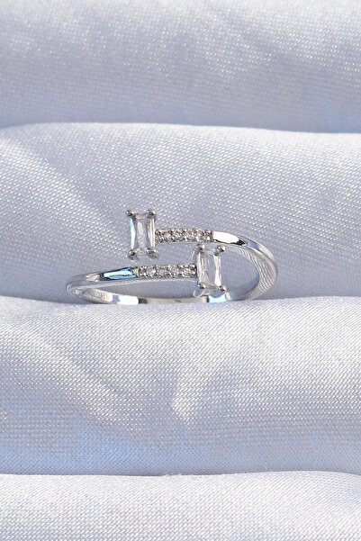 Belle Fusion خاتم BFS نحاسي فضي اللون من حجر الزركون الهندسي قابل للتعديل