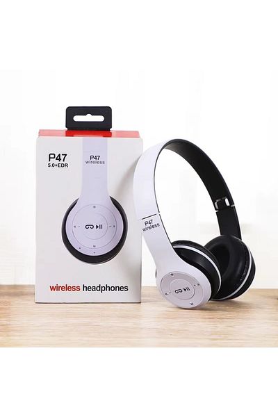 OEM Casti wireless P47, Bluetooth 5.0 + Edr, Stereo, Radio FM, MP3, microfon, alb