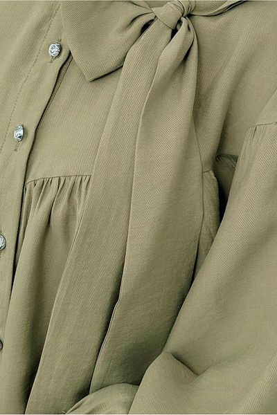 TRENDTESETTÜR Women's Green Bow Detail Shirt Tunic t 7232