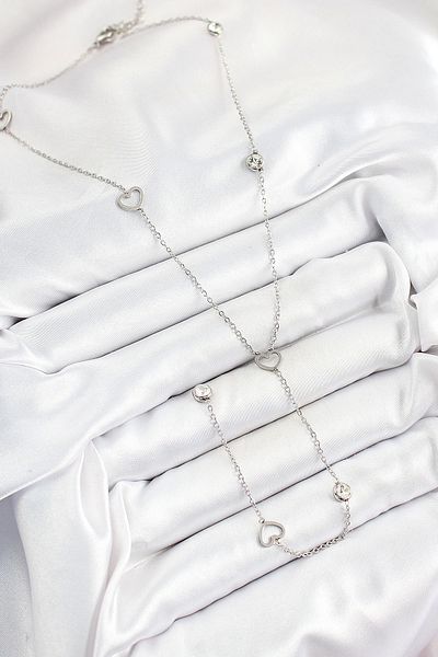 NETWORK ART Bfs 316L Steel Zircon Stone Heart Figured Y Model Silver Color Women's Necklace