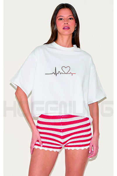 HOFFNUNG T SHIRT Γυναικείο μπλουζάκι heart puls o oversized μεγέθη αναπνεύσιμο μπλουζάκι με ανοιχτό ώμο