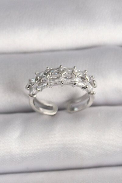 Belle Fusion خاتم BFS من النحاس والفضة اللون وحجر الزركون قابل للتعديل