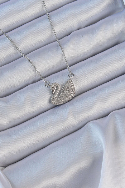 Generic Brand Bfs 316L Steel Chain Silver Color Zircon Stone Swan Necklace