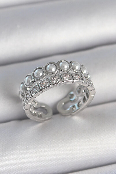 Belle Fusion خاتم نسائي قابل للتعديل من BFS مصنوع من النحاس والفضة اللون مكون...