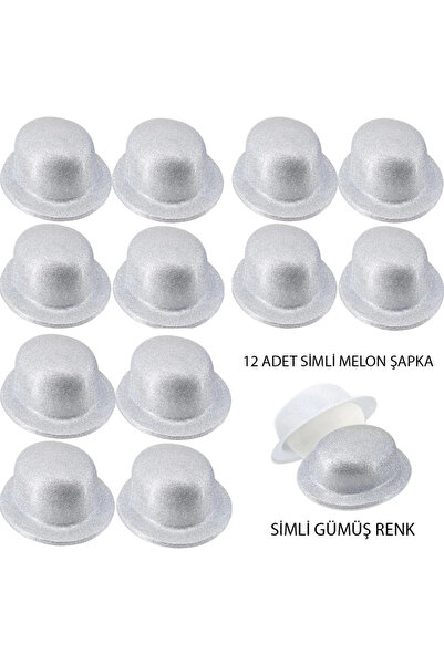 Generic Brand Pălărie de petrecere rotundă cu melon argintiu de culoare argin...
