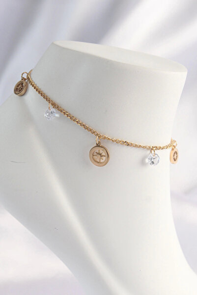 Belle Fusion Bfs 316L Steel Gold Color Zircon Stone Star Anklet