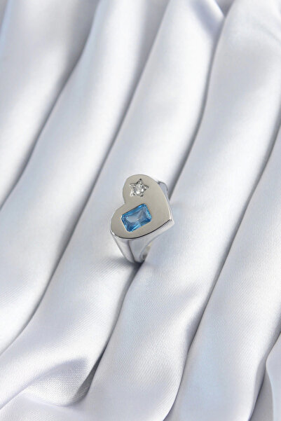 Belle Fusion خاتم نسائي من BFS مصنوع من النحاس الفضي اللون على شكل قلب ونجمة ...