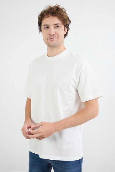 Fulla Moda Slogan Embossed Crew Neck T-Shirt