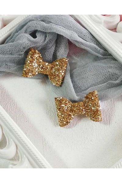 Little Sparkle Co. مجموعة مشبك فيونكة لامعة ذهبية اللون مكونة من قطعتين