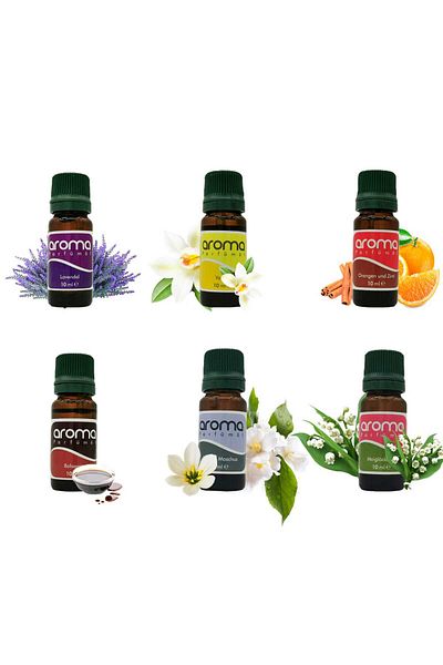 DellArt Set Ulei esential, 6 x 10 ml - Lavanda, Balsamic, Vanilie, Portoc & scortisoare, Mosc alb, Lacramioa