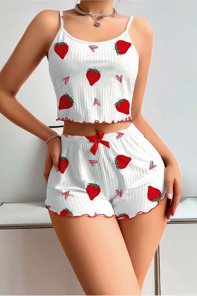 Fulla Moda Σετ πιτζάμες με βολάν με σχέδιο φράουλα