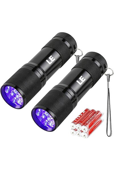 Lighting EVER Small Portable LED UV Flashlight 9x395nm - Detect Invisible Ink & Pet Stains, Pack of 2