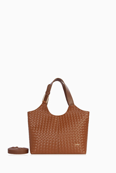 Tuğba Hasır Örgü Desenli Çanta - Taba