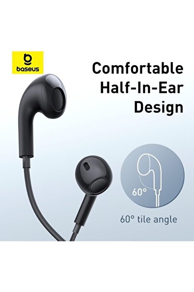Baseus Type C Earphones Encok CZ17, Semi-In-ear Headphones with Microphone USB C Wired Earphones for