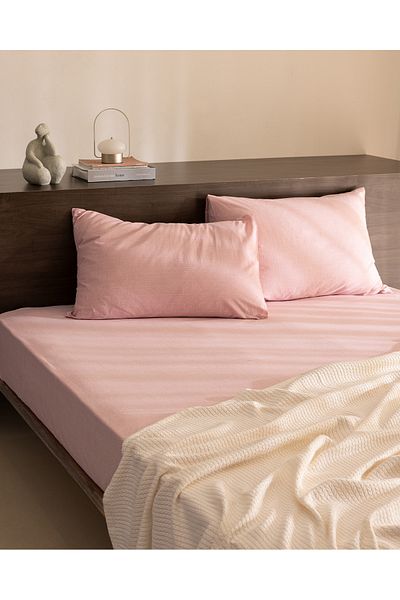 Madame Coco Odette Double 100% Cotton Ranforce Fitted Sheet Set - Powder