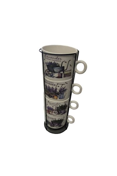 OEM Set 4 ceramic cups lavender model with metal stand, Malooki 1-49
