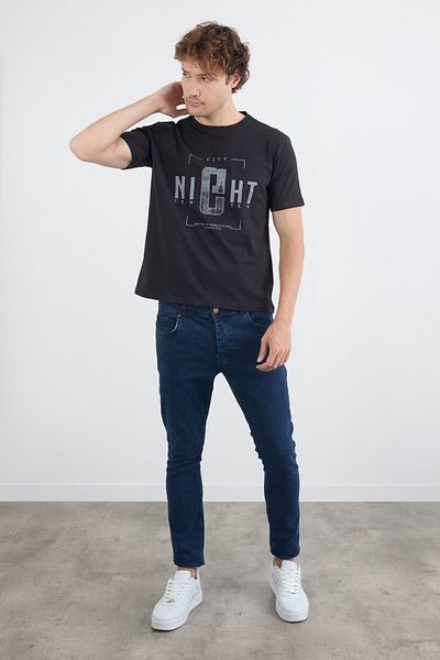 Fulla Moda Μπλουζάκι με λαιμόκοψη με νυχτερινό κείμενο