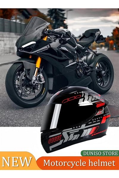 Generic Full Face Motorcycle Helmet, Cool Anti-collision Cycling Helmet, Breathable with Black Lenses (L)