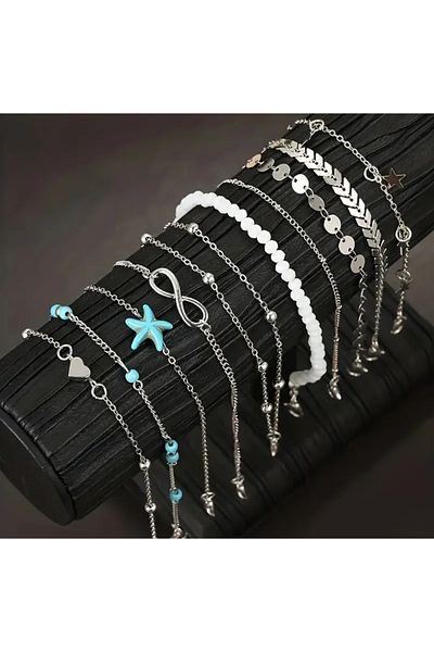 stainless steell Vip 10 Piece Bohemian Style Starfish Metal Anklet Set