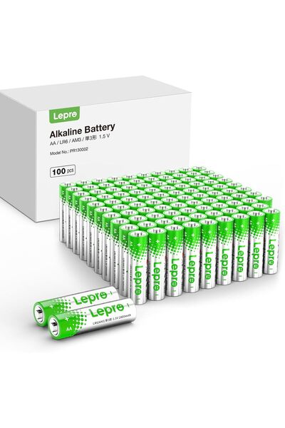 LEPRO مجموعة من 100 بطارية AA، بطارية قلوية مزدوجة AA بقوة 1.5 فولت وسعة عالية
