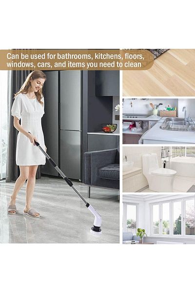 COOYA Electric Rotary Scrubber, Bathroom Cleaner with Retractable Handle and 4 Brush Heads Shower Brush