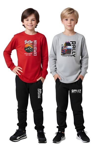 FYK KİDS 2-Piece Boy's Printed Zero-Collar Muslim Bottom-Up Set