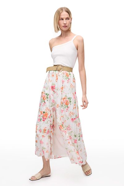 Perspective Ecru Clios Regular Fit High Waist Long Skirt