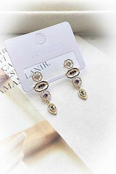 roshel Altın Kaplama Taşlı Sallantılı Küpe