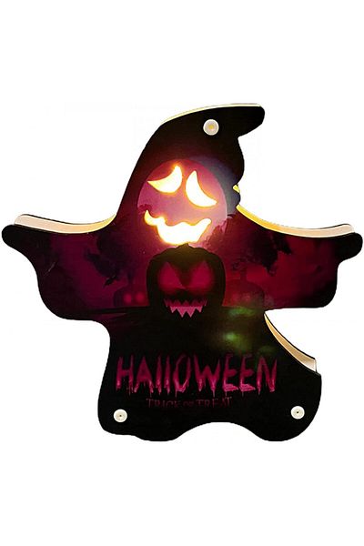 Karll Halloween decoration, LED, ghost pattern, wood, multicolor, 20 x 20 cm