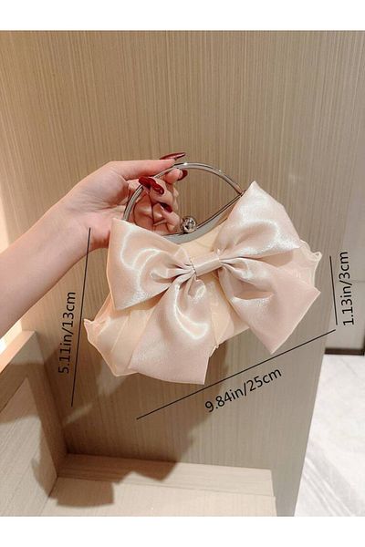 La Saade Belle Noeud Bag– Beige Bow Satin Elite Bag