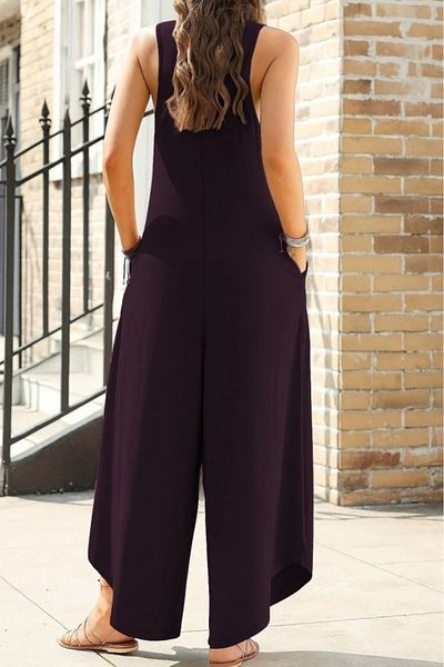 Kokosh moda Women's Strap Round Neck Pocket Casual Long Viscose Jumpsuit