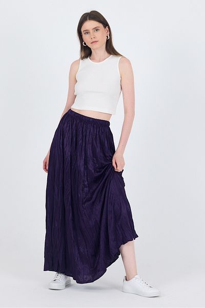 Rays Purple Elastic Waist Wrinkled Fabric Skirt 3483