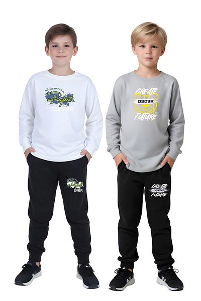 FYK KİDS 2-Piece Boy's Printed Zero-Collar Muslim Bottom-Up Set