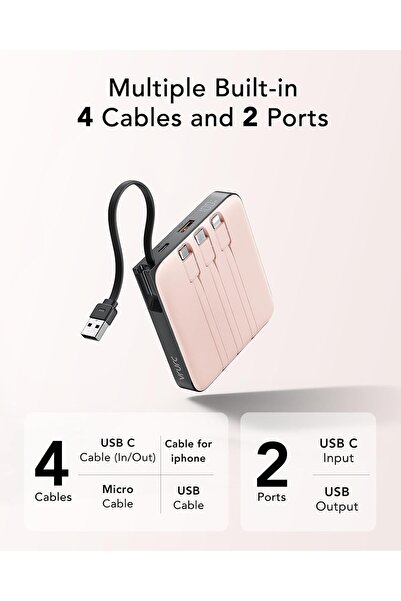 Generic VRURC 20000mAh Power Bank with Built-in Cables, 22.5W Fast Charging Phone Portable Charger, USB C Ba