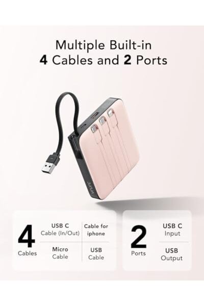 Generic VRURC 20000mAh Power Bank with Built-in Cables, 22.5W Fast Charging Phone Portable Charger, USB C Ba