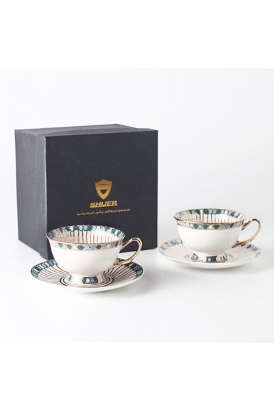 sharpdo 2 Sets Balloon Gold Thread Coffee Cup And Coffee Dish (Gold Handle) 220 mL (5 Colors To Choose From)