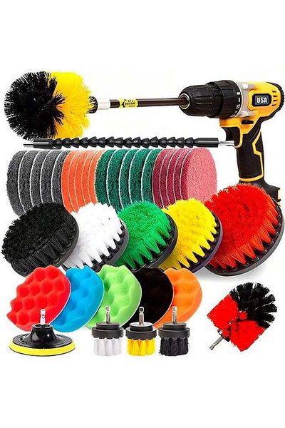 COOYA 37 Pcs Drill Brush Attachments Set,Scrub Pads & Sponge,Power Scrubber Drill with Long Extension