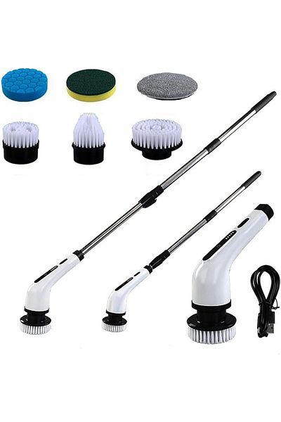 COOYA New Powerful Paporich Rotary Electric Cleaning Brush, Retractable Handle 4 Brush Heads