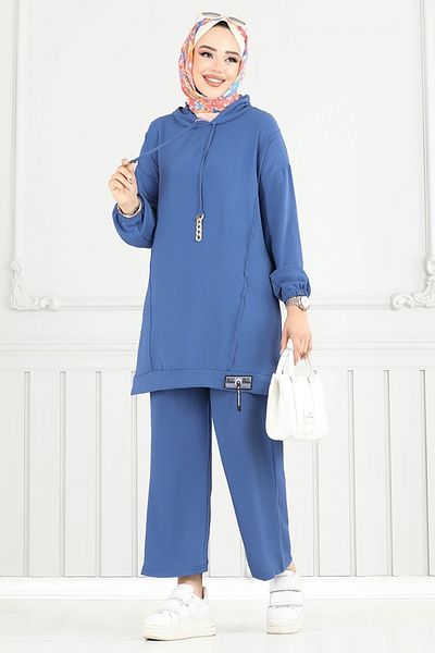 ModaMerve Arma Detail Aerobin Suit 6014Uz1029-M Indigo