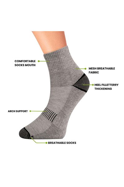 FOURSOLOS Men's Short Socks Towel Sole Anthracite Heel and Toe White - Gray Set of 6