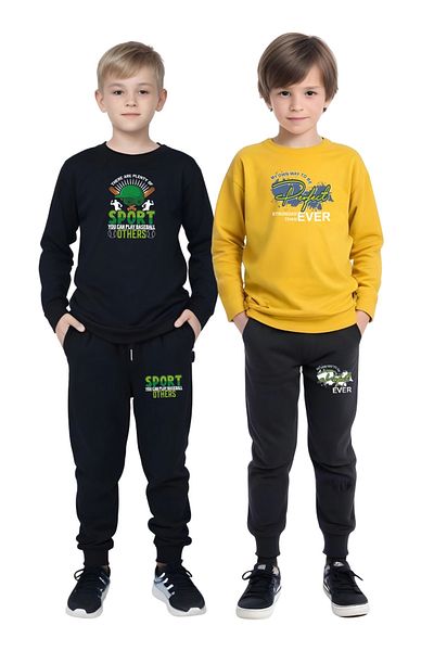 FYK KİDS 2-Piece Boy's Printed Zero-Collar Muslim Bottom-Up Set