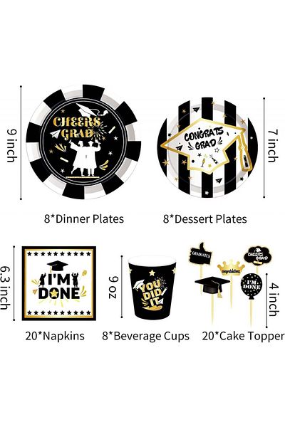 JeVenis party tableware set, cardboard, white/black/gold, 68 pieces