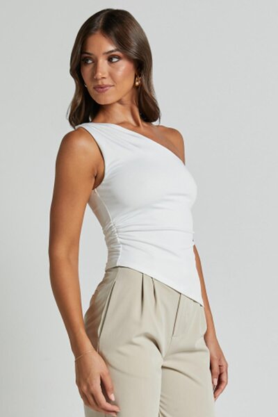 Madmext White One Shoulder Basic Women's Body Mg2498