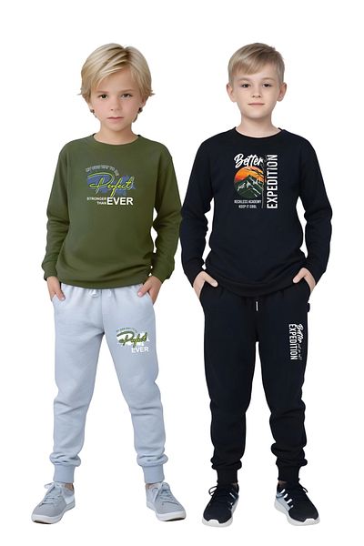 FYK KİDS 2-Piece Boy's Printed Zero-Collar Muslim Bottom-Up Set