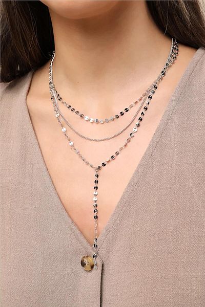 New Obsessions Elita Silver Color Folded Y Necklace