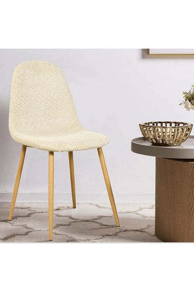 rexa Sherpa White & Wooden Dining Chair – Stylish Comfort for Kitchen, Dining, or Lounge