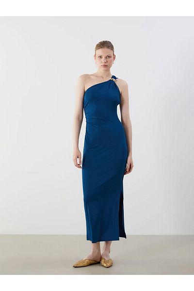 LC Waikiki Lcw Vision Petrol One Shoulder Gathered Dress
